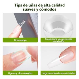 CHERIMOYA Soft Gel Tips para Uñas 512pcs, Tips para Uñas Soft Gel Transparentes, Uña Acrilicas Postizas de Transparentes 14 Tamaños, Soft Gels Tips Fl
