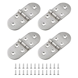 Pack of 4 180 Degree Hinges Folding Round Folding Hinge Stainless Steel Flap Hinge Mini Furniture Hinge for Folding Table, Cabinet, Wardrobe, Wooden Box, Furniture, Sewing Machines, with 24 Screws,