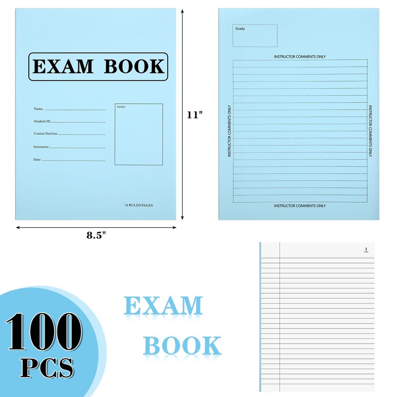 Skyygemm 100 Pack Exam Blue Book Blue Test Book, 8.5"