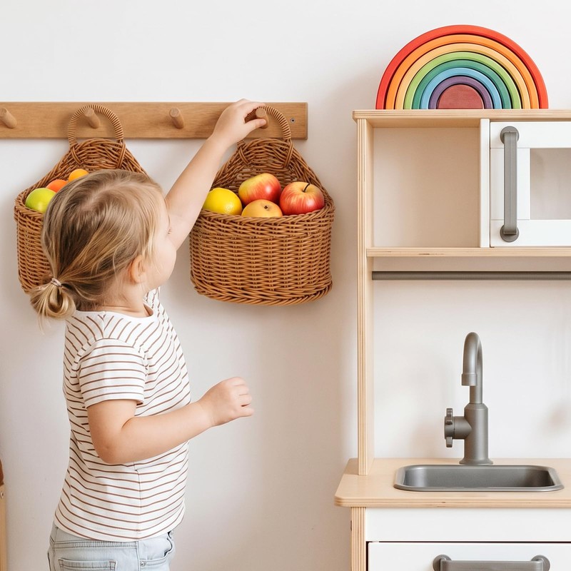 2 Pcs Hanging Wall Basket for Pantry Storage, Woven Wall
