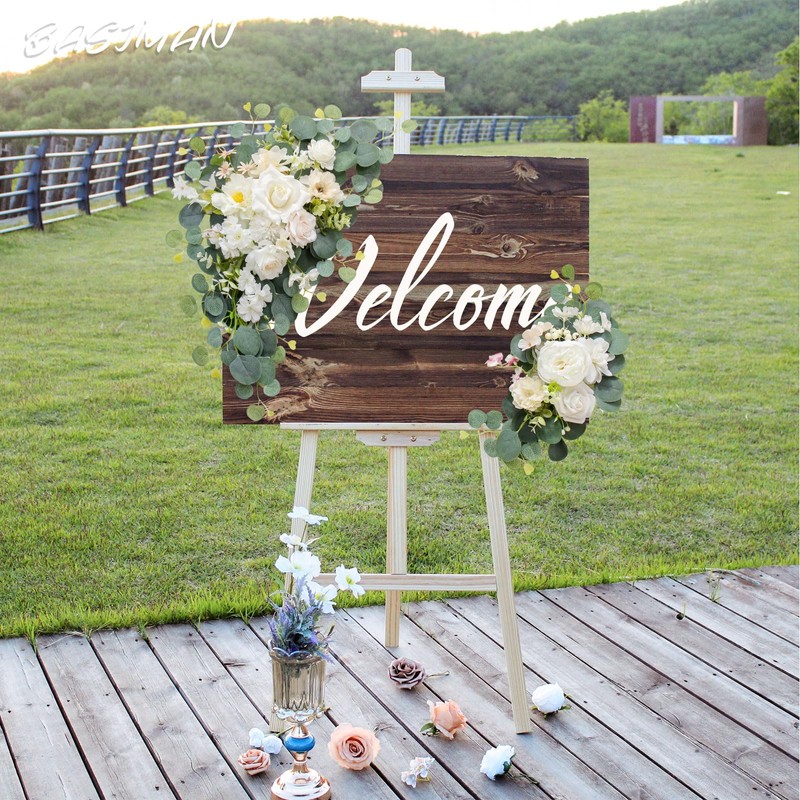 BASIMAN 2pcs Wedding Arch Flowers,Wedding Artificial Sign Flower,Welcome Easel Door