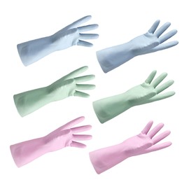 Ipetboom 3 Pairs Kitchen Dishwashing Gloves Ergonomic Non Slip Rubber Gloves for Household Cleaning and Versatile for All Chores Blue Green Pink