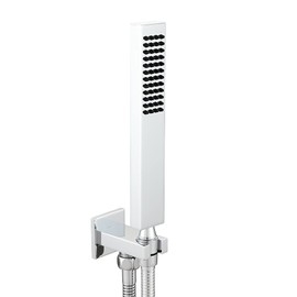 Asyas Solid Brass High Pressure Hand Held Shower Square Sprayer Head with Fixed Elbow Wall Connector Shower Holder and Hose Set Chrome