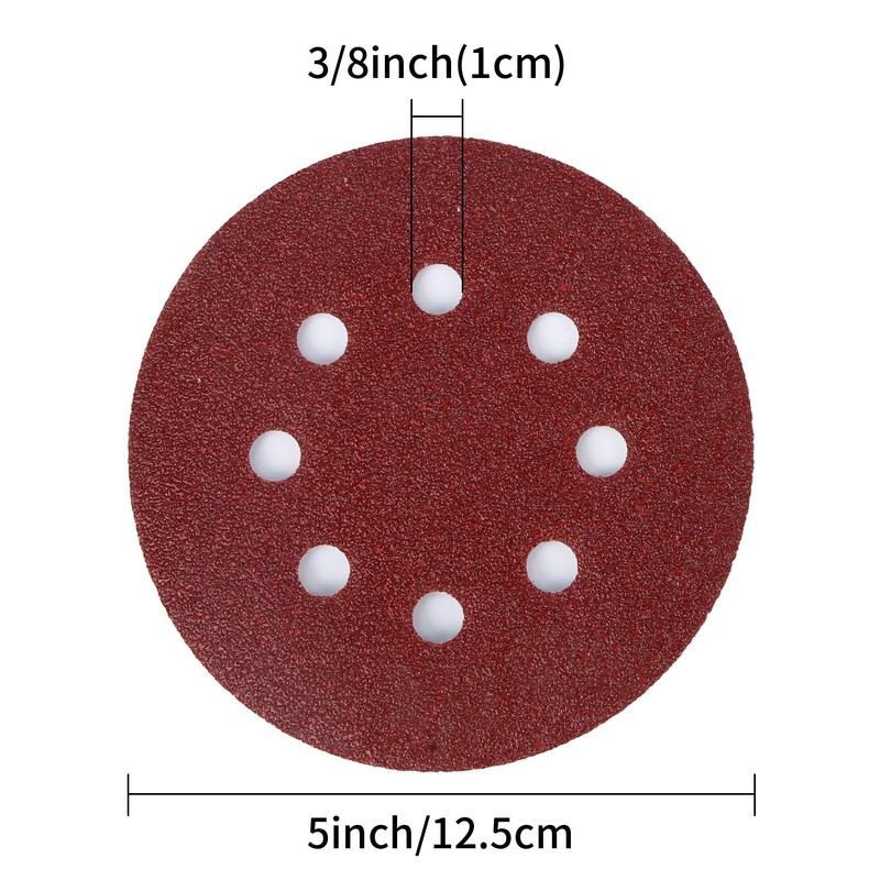 125mm Sanding Discs 8-Holes Aluminum Oxide Sandpaper for Woodworking with