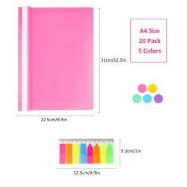 Geila 20 Pack Clear Front Report Covers, Binder, Plastic Report Folder with 2 Metal Prongs Fasteners for A4 Paper, Includes 100 Sheets of Sticky Labels