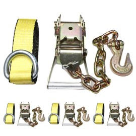(Pack of 4) 2inch Ratchet G70 Chain Hook Tie Down with 2" x 8ft Lasso Strap