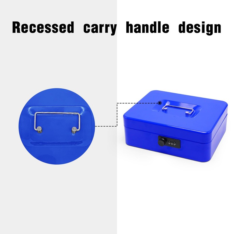 Secure Steel Cash Box with Combination Lock and Removable Tray