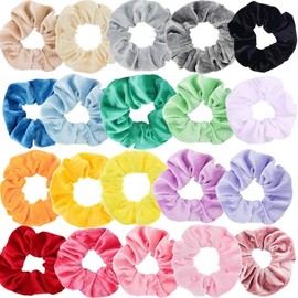Sinwind Pack of 20 Velvet Scrunchies, Elastic Hair Bobbles/Scrunchies for Women or Girls, Hair Accessories (Assorted Colours)