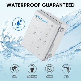 TICONN Waterproof Electrical Junction Box IP67 ABS Plastic Enclosure with Hinged Cover with Mounting Plate, Wall Brackets, Cable Glands (Off-white, 13.8"x9.8"x5.9")