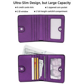 AINIMOER Small Leather Wallet for Women, Ladies Credit Card Holder RFID Blocking Women's Mini Bifold Pocket Purse, Dark Purple