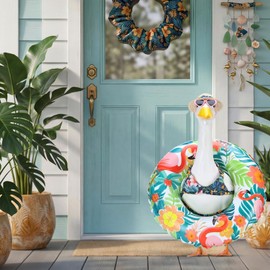 EKOREST Hawaiian Porch Goose Outfits for 23 Inch Lawn Statue, Summer Bikini with Swim Ring Costume for Plastic/Cement Statue, Tropical Sculpture Clothes for Swimming Pool Party Beach Decoration
