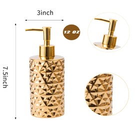 Gold Bathroom Countertop Soap Dispensers,Luxury 12 oz Refillable Soap Dispenser Bathroom,Brushed Gold Ceramic Hand Lotion Dispenser Soap Dispenser for Kitchen,Diamond Soap Pump Bottle for Christmas.