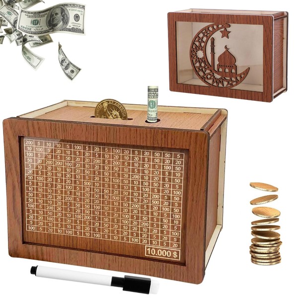 [2024 New] Cash Vault Wooden Savings Box, Piggy Bank for