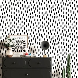 HAOKHOME Black Peel and Stick Wallpaper Modern Dots Wall Paper Removable for Bathroom Black/White Contact Paper 17.3in x 32.8ft