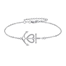 ANGSAU Anchor Bracelet Sterling Silver Faith Hope Charity Bracelets Heart Cross Anchor Jewelry Birthday Gifts for Women