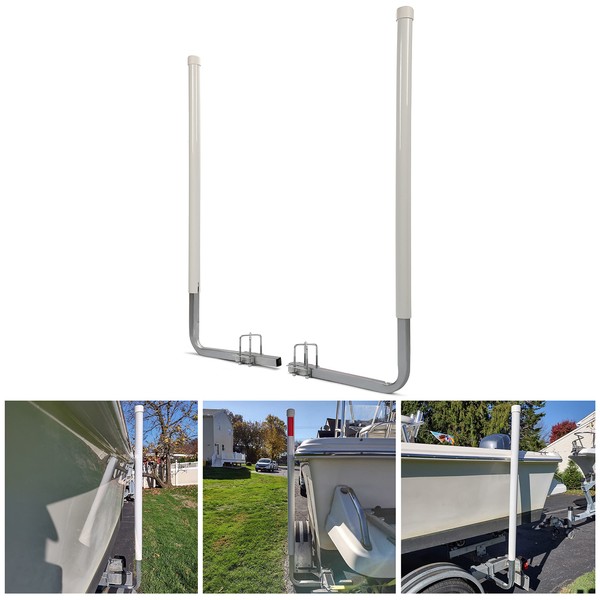 KUAFU 60" Boat Trailer Post Guides Compatible with Ski Boat Fishing Boat Sailboat Trailer Frames up to 3" W x 4-1/4" H with White PVC Pipes (White+Silvery)