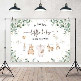 Joliaco Clothes Baby Shower Backdrop Green Eucalyptus Baby Shower Background Boho Boy Baby Clothesline Party Decorations Photo Booth Props (7x5ft)