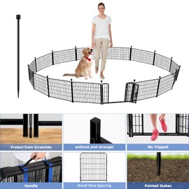 ADAVIN 24 in(H) Garden Fence with Gate, 14 Panels Heavy Duty Iron Metal Animal Barrier Fence, Camping Fence, Garden Fences and Borders for Dogs,Total 34.5 Ft(L), Black