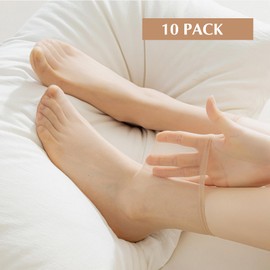 Telooco 10 Pairs Ankle Sheer Socks Nylon Pop Socks Silky Breathable Hosier Transparent Short Dress Stockings for Women and Girls