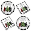 50 Pcs Christmas Paper Plates 9 inch Black Buffalo Plaid