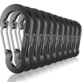 pullther Pack of 10 Carabiner Hooks, 70 mm / 2.76 Inch Carabiner Hook, Large, Aluminium D-Ring Carabiner Key Ring for Outdoor Sports, Hiking, Camping,