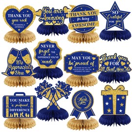 12 Pcs We Appreciate You Party Decorations Honeycomb Centerpieces Blue Gold Employee Appreciation Table Topper Thank You for All Do Table Decoration for Teacher Doctor Party