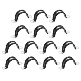uxcell 14 Pcs 38mm(1-1/2") Cable Clamp, 304 Stainless Steel Rubber Coated Cushioned Insulated Cable Clamp 2 Hole U-Tube Strap Clamp for Lines Pipe Hose Wire Cord Installation, Black