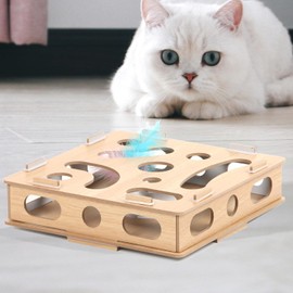 Kimwina Interactive Puzzle Cat Toys for Indoor Cats: Cat Puzzle Toy Box with Electric Rotating Feather, Low-Noise Motor, Durable Anti-Hair Snag Design (Medium)