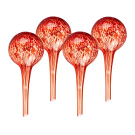 Relaxdays Set of 4 Glass Watering Globes, H x D: 15 x 6 cm, Watering Balls for Plants, Holiday Watering Aid Red