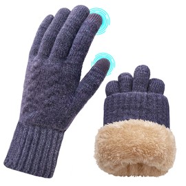 ehsbuy Winter Gloves Women's Touchscreen Fleece, Warm Cashmere Thick Knitted Gloves Wool Gloves Thermal Gloves Outdoor Sports Gifts for Men and Women, Fleece navy blue