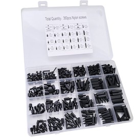 360pcs M2 M2.5 M3 Black Nylon Hex Spacer Screw Assortment Kit for Computers Replacement Screw Fastener