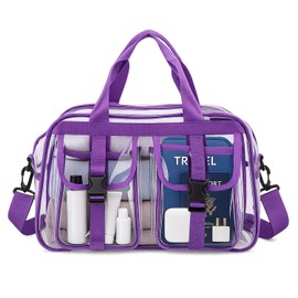 FINEJUSTOK- Transparent Tote/crossbody bag ，for Women & Men, Lunch Bag, Waterproof PVC for Sports Events, Concerts & Work (purple)