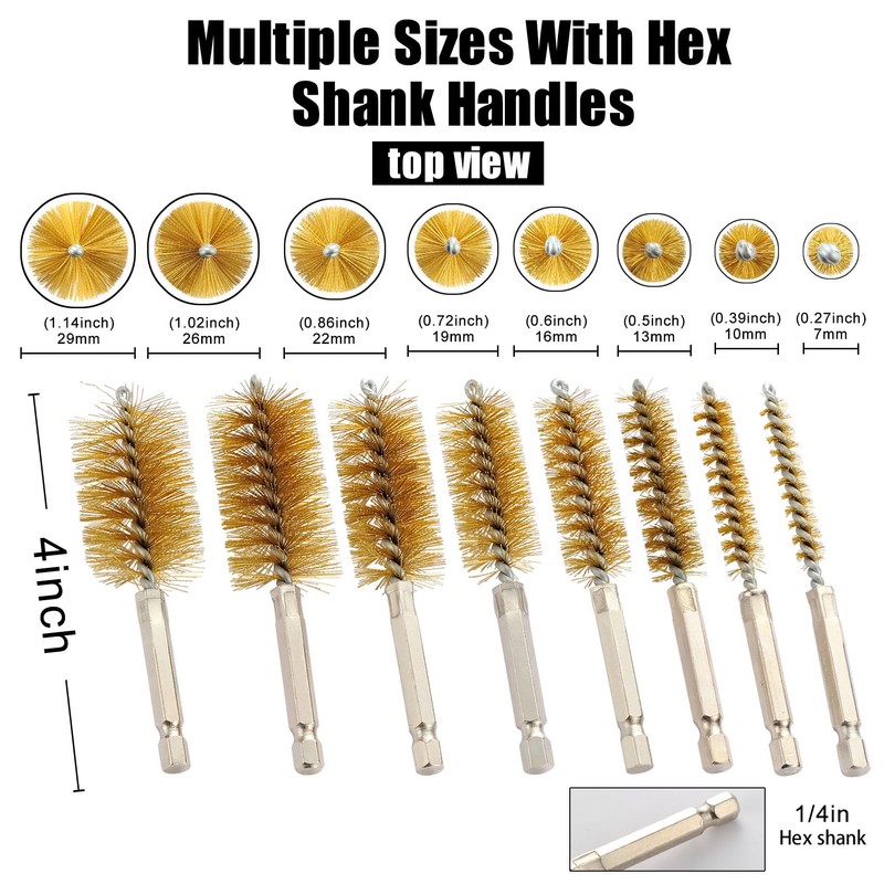 MAXMAN Bore Brush Set, 8pcs Brass Wire Brush for Drill,