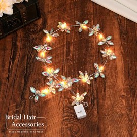 CASDRE- Enredadera para el cabello con luz LED para novia, tocado de novia con diamantes de imitación plateados, diadema de cristal, accesorio para el cabello