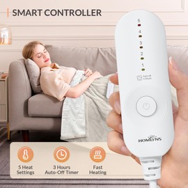 HOMLYNS LuxeHeat Heated Blanket Electric Blanket, Soft Flannel Sherpa Heated Throw, Heating Blanket with 5 Heat Settings, 3 hrs Timer Auto Shut Off (50x60 inches, Cream)