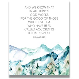 God Works for the Good of Those Who Love Him - Romans 8:28 Bible Verse - Christian Wall Art - Minimalist Watercolor Religious Scriptures Wall Decor - Farmhouse Decor - 8x10 unframed print
