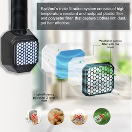 EzaVent Indoor Dryer Full Set Vent with 4 Filters, 8ft PVC Aluminium Duct Hose and Fittings Only for Electric Dryers - 1 Year Warranty (Black EzaVent Full Set)