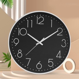 AUNMAS Reloj de Pared de 8 Pulgadas, Reloj Redondo Silencioso Que No Hace Tictac, Reloj Decorativo Fácil de Leer para Oficina, Aula, Dormitorio, Baño, Gimnasio (Marco Bootom Negro