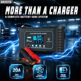 Battery Charger 20A 12V/24V LiFePO4 Lead Acid Fully Automatic Battery Maintainer, Car Battery Trickle Charger Automotive w/Repair, Winter Mode, for AGM, STD, Gel, Deep Cycle Batteries
