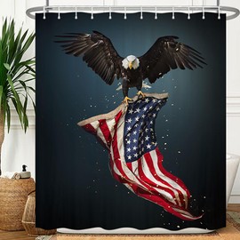 Viajar - Cortina de ducha con bandera americana, 4 de julio, águila calva, día de la independencia, diseño patriótico con ganchos, 72 x 78 pulgadas, azul