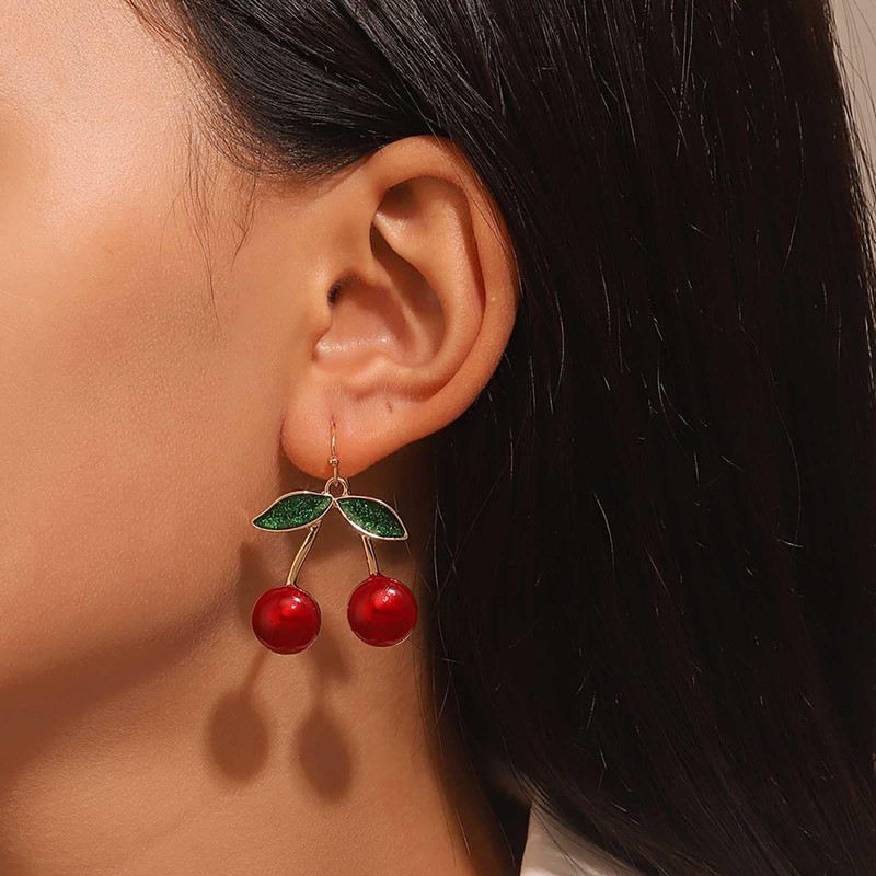 Xduargs Boho Cherry Dangle Earrings Vintage Fruit Cherry Earrings Red