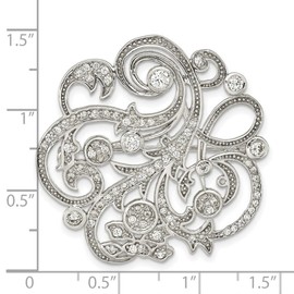 36.9mm 925 Sterling Silver Polished Cubic Zirconia Filigree Floral Vintage Style Pin Brooch Brooches and-Pin for Women