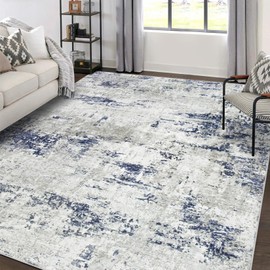Area Rugs 8x10 Living Room: Large Modern Abstract Washable Rug Soft Anti-Skid Non-Shedding Carpet Indoor Floor Thin Carpets for Bedroom Dining Room Farmhouse Nursery Home Office Night Blue Grey