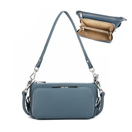 [MFFOR] ショルダーバッグ 本革 レディース 2way お財布ポシェット スマホショルダー 斜めがけ 手持ち 軽量 大容量 柔らかい 高見え 多機能 シンプル カジュアル 人気 日常 通勤（ブルー）