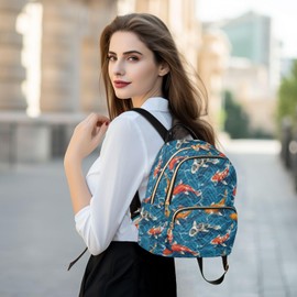 PJGINUIUA Women's Quilted Small Backpack Koi Carps Mini Backpack Purse for Women College Travel Daypack