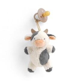Itzy Ritzy - Chupete de goma natural con animales de peluche, soporte desmontable de vaca y goma natural a juego, ideal para edades de 0 a 6 meses (vaca)