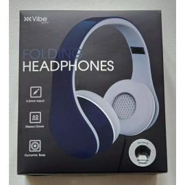 VIBE BLUE/GRAY FOLDING HEADPHONES 3.5MM INPUT STEREO DRIVER DYNAMIC BASS ( NEW )