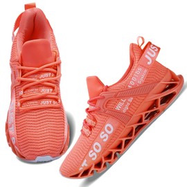 Wonesion Zapatillas de deporte para mujer con hoja atlética antideslizante, A Naranja&Rosa, 9.5 US