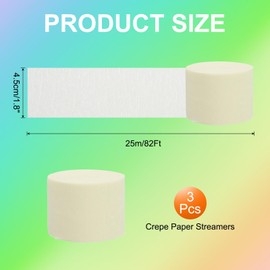 PATIKIL Crepe Paper Streamers, 3 Roll Party Decorations Streamers for Birthday Wedding Christmas Party Supplies, Light White (1.8Inch x 82Ft/Roll)