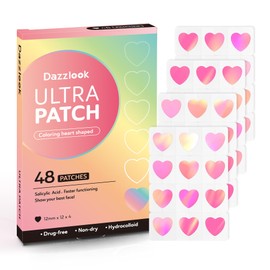 Dazzlook Cute Pink Heart Acne Patch with Salicylic Acid, Hydrocolloid Pimple Stickers Iridescent Colors 48 Pcs, Fashion Zits Blemishes Breakouts Patches